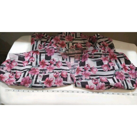 MINIS WOMANS SMALL SHEER FLORAL PINK BLACK ART BATHING SUIT COVER UP SHAWL BEACH - Picture 10 of 11